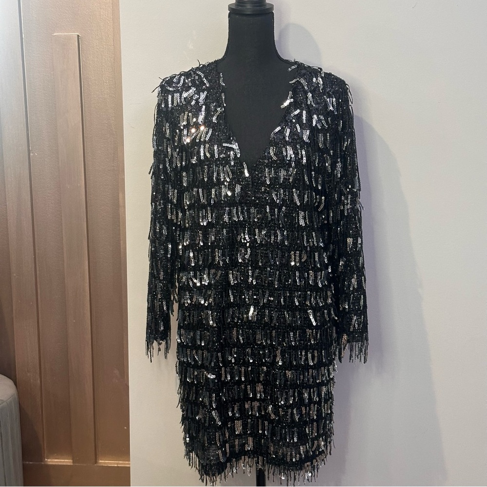 Zara Black and Silver Mini Dress with Elegant Sparkle